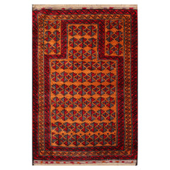 3x5 Orange, Red, Gray Color Hand Knotted All-Over 100% Wool Traditional Oriental Rug