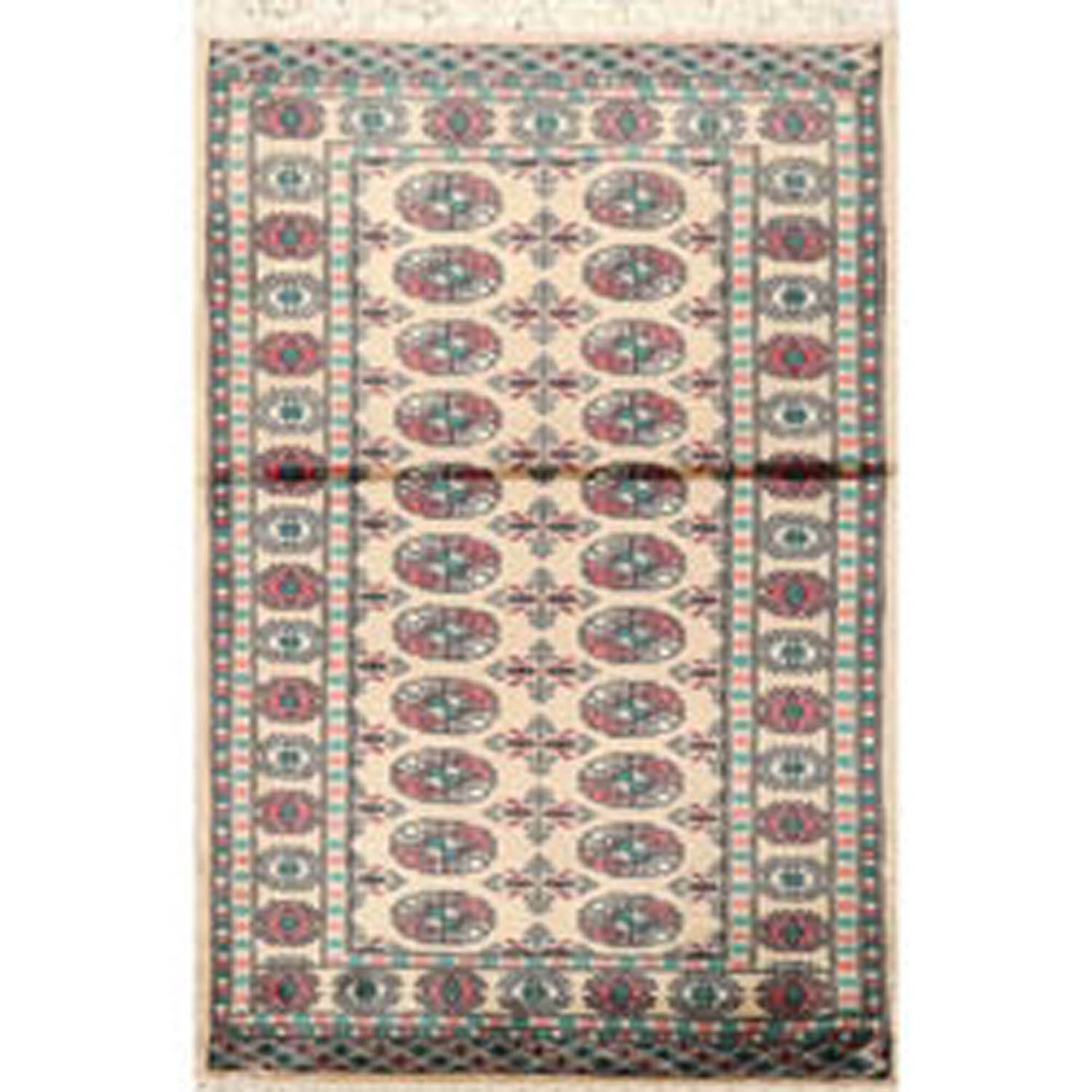 3x5 Beige, Turquoise, Rose Color Hand Knotted All-Over 100% Wool Traditional Oriental Rug