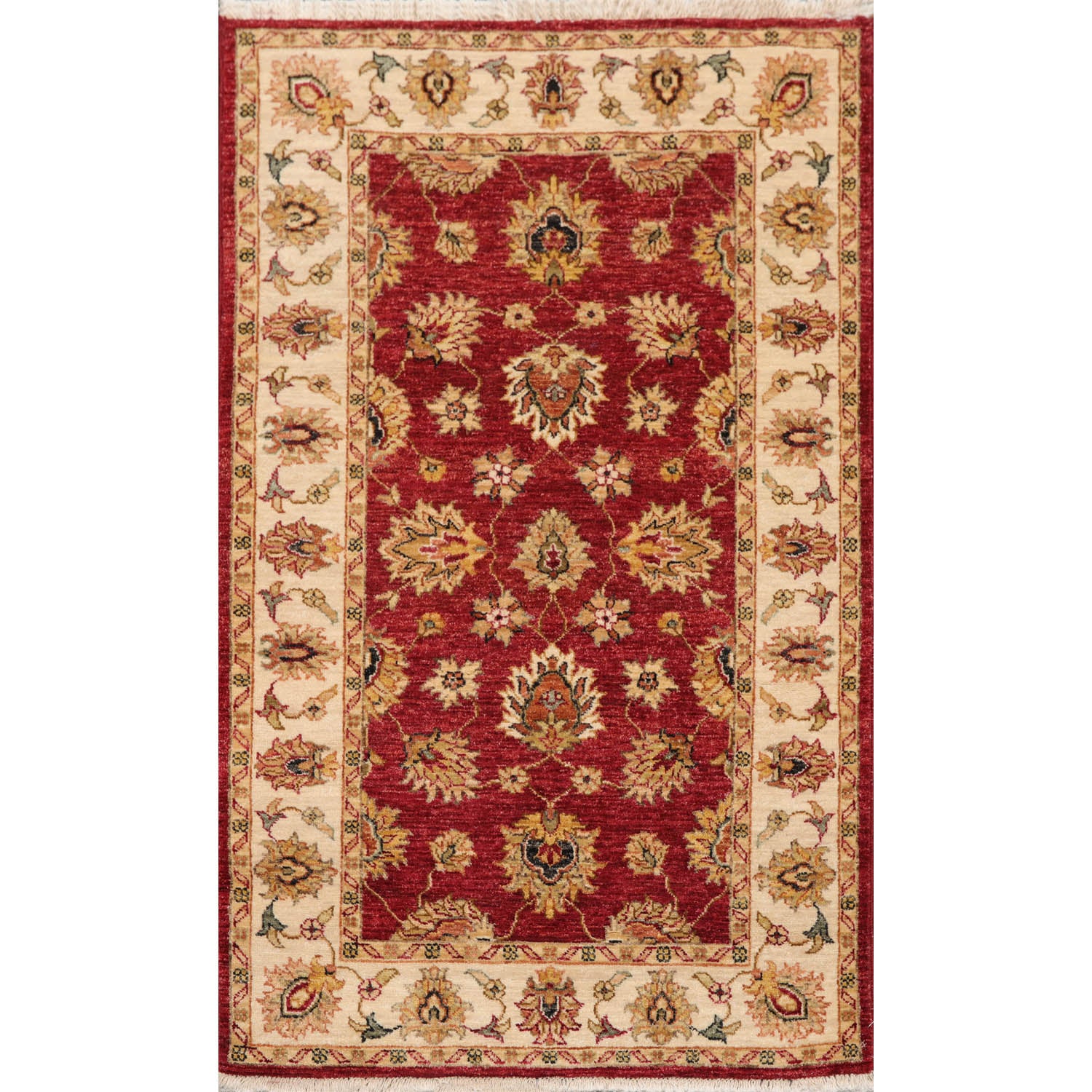 3x5 Rusty Red, Beige, Sage Color Hand Knotted All-Over 100% Wool Traditional Oriental Rug