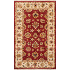 3x5 Rusty Red, Beige, Sage Color Hand Knotted All-Over 100% Wool Traditional Oriental Rug