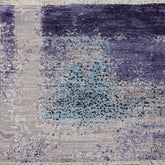 Square Gray, Purple, Ivory Color Hand Knotted All-Over Wool & Silk Modern Oriental Rug