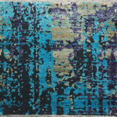 Square Turquoise, Gray, Purple Color Hand Knotted All-Over Wool & Silk Modern Oriental Rug
