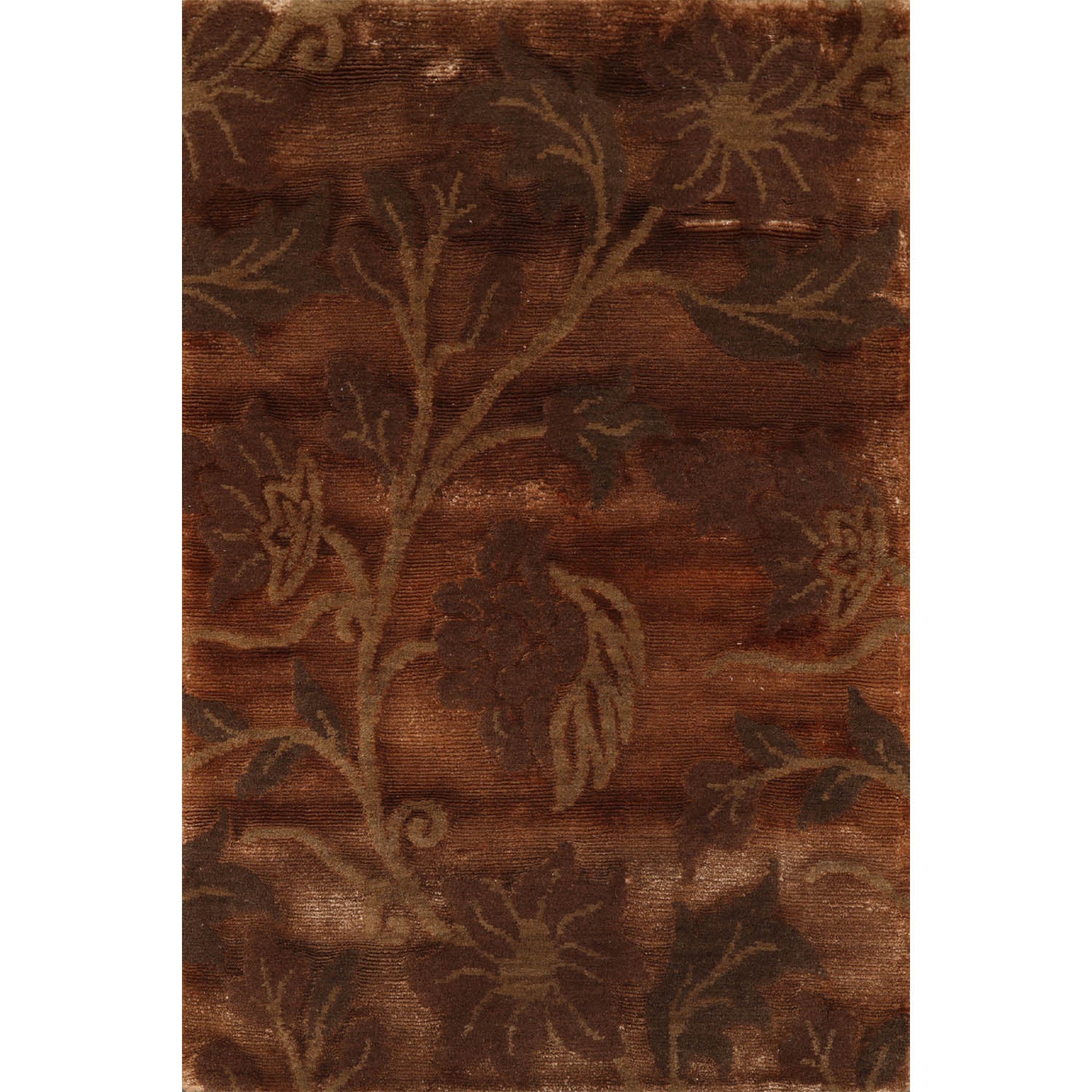 2x3 Brown, Green, Color Hand Knotted All-Over Wool & Silk Transitional Oriental Rug