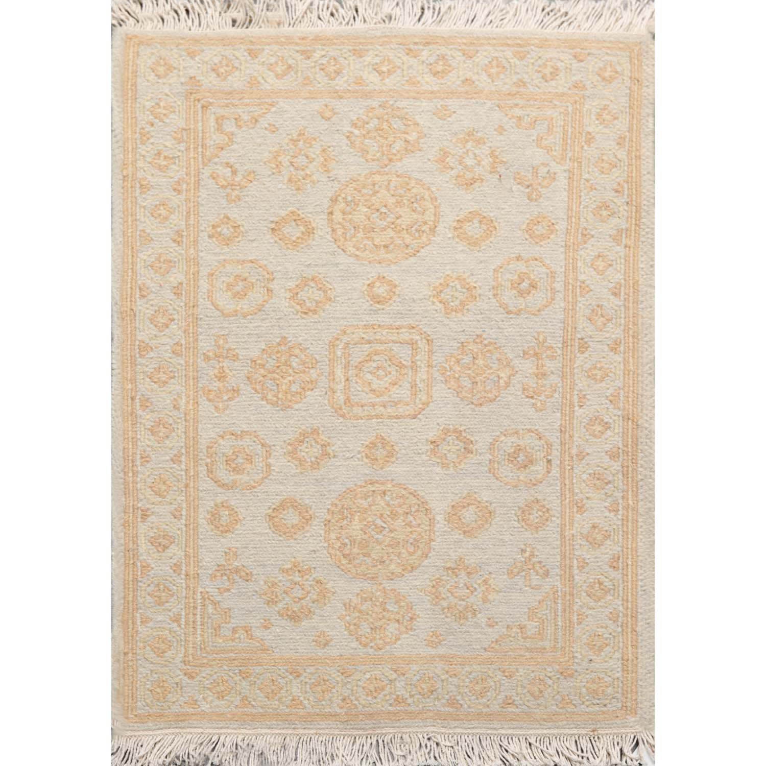 2x3 Gray, Tan, Color Hand Knotted All-Over 100% Wool Transitional Oriental Rug
