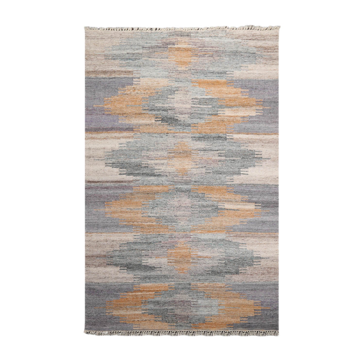 5x7 Gray, Beige, Caramel Color Hand Woven All-Over 100% Wool Southwestern Oriental Rug