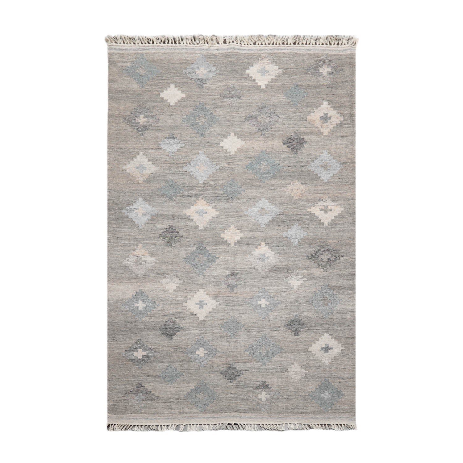 5x7 Gray, Beige, Blue Color Hand Woven All-Over 100% Wool Southwestern Oriental Rug