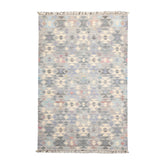 5x7 Gray, Ivory, Blue Color Hand Woven All-Over 100% Wool Southwestern Oriental Rug