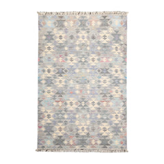 5x7 Gray, Ivory, Blue Color Hand Woven All-Over 100% Wool Southwestern Oriental Rug