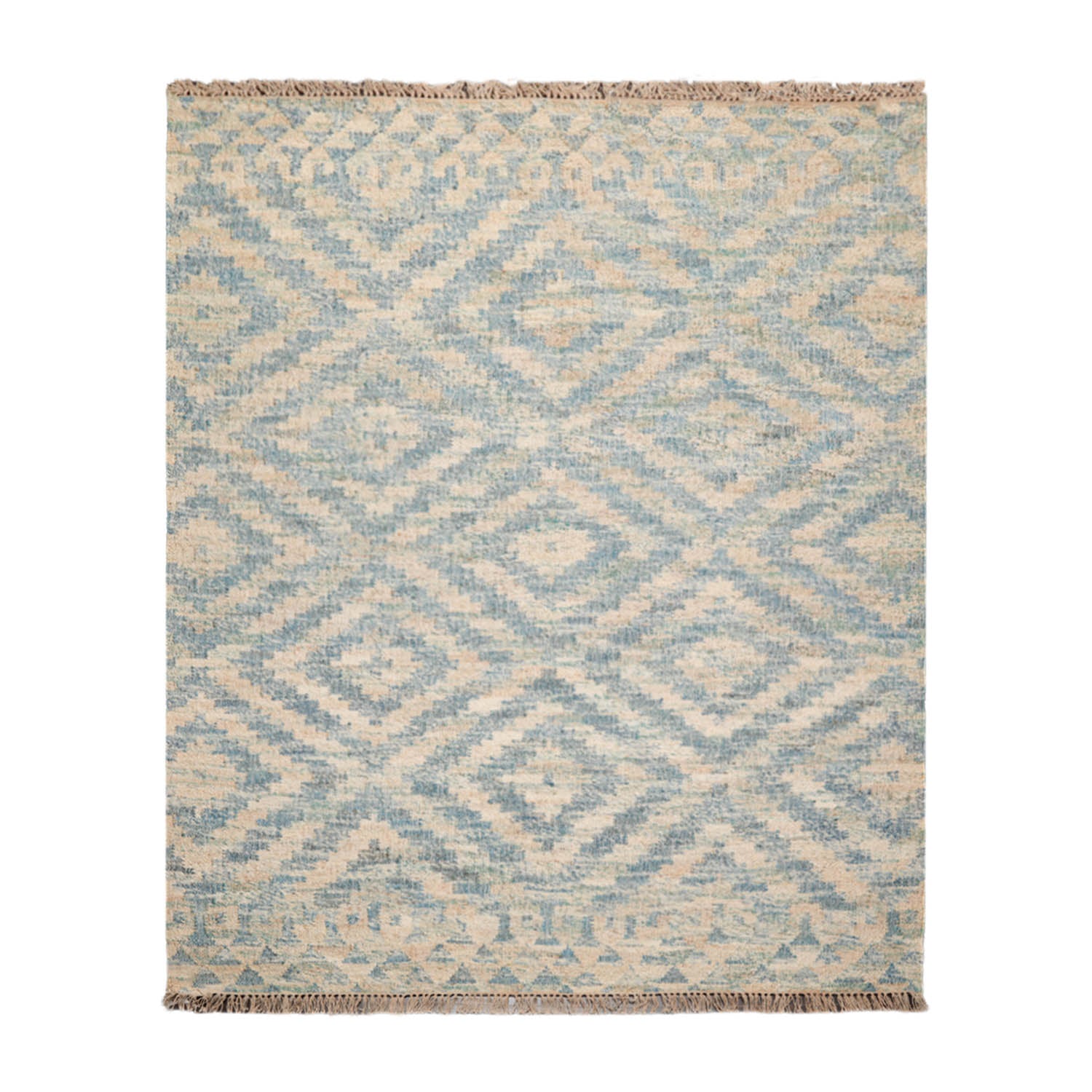 5x7 Beige, Teal, Color Hand Woven All-Over 100% Wool Southwestern Oriental Rug