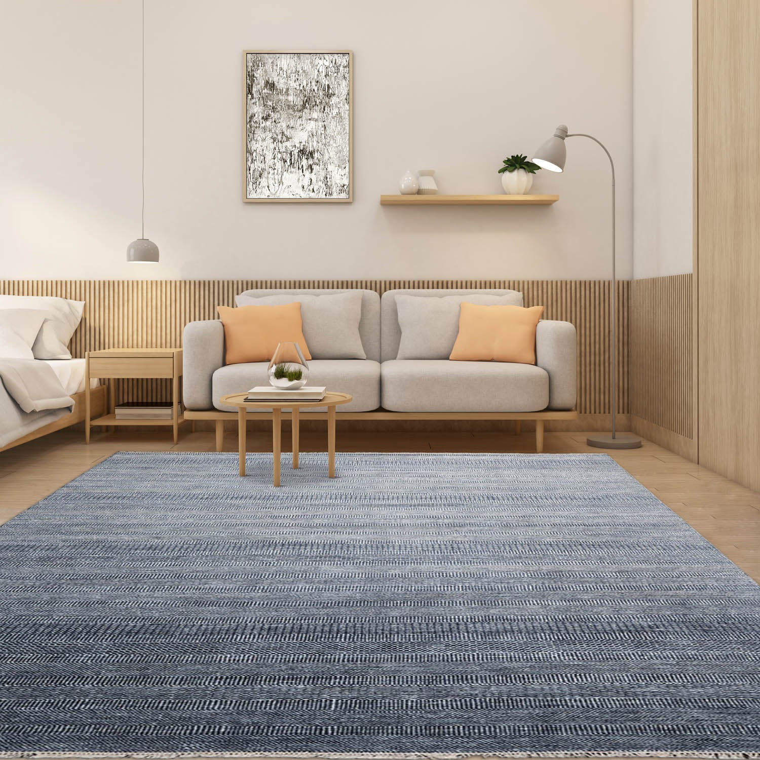 Multi Size Blue White Color Hand Knotted All-Over Wool & Silk Modern Oriental Rug