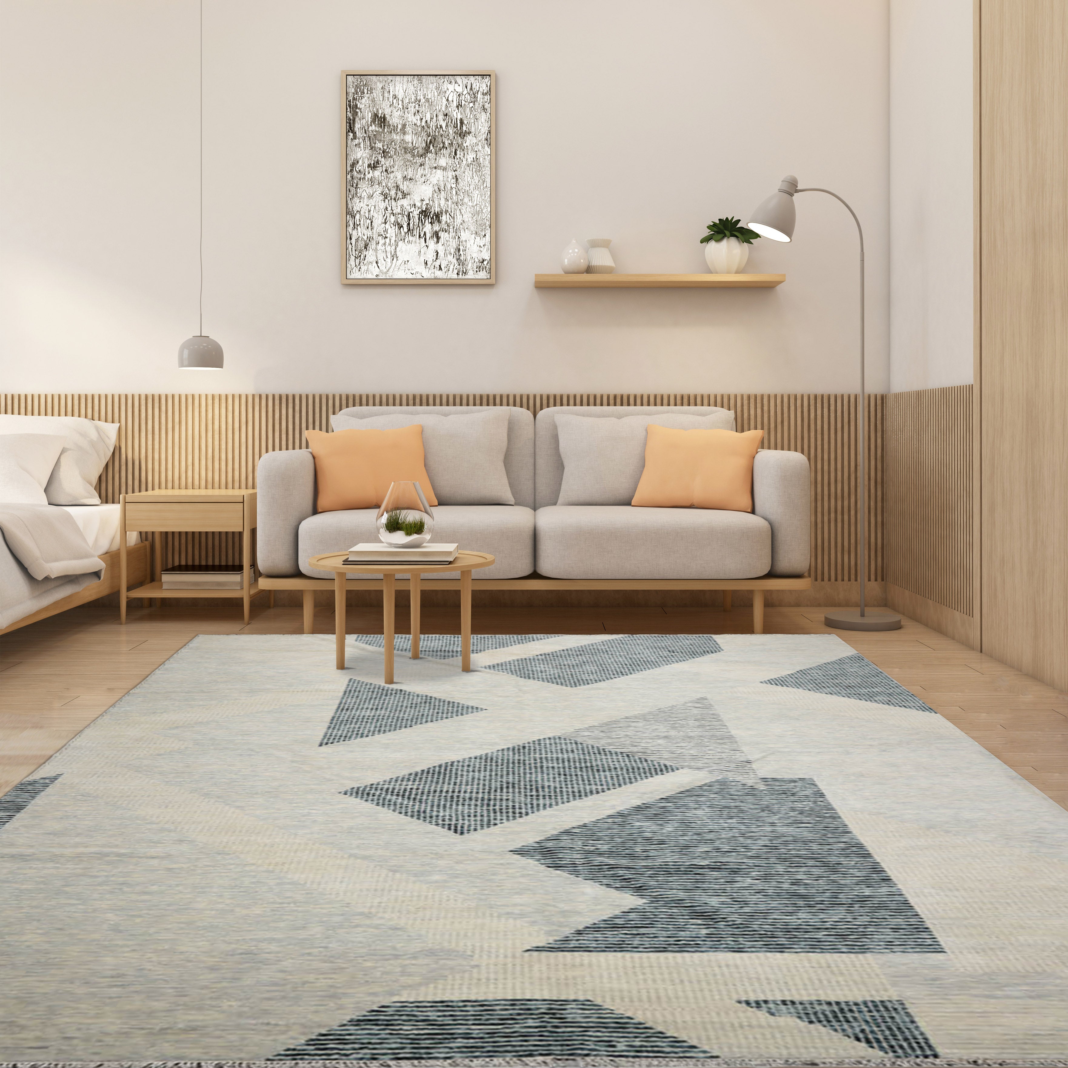 9x12 Ivory, Gray, Blue Color Hand Knotted Tibetan 100% Wool Modern Oriental Rug