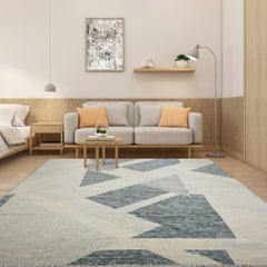 9x12 Ivory, Gray, Blue Color Hand Knotted Tibetan 100% Wool Modern Oriental Rug