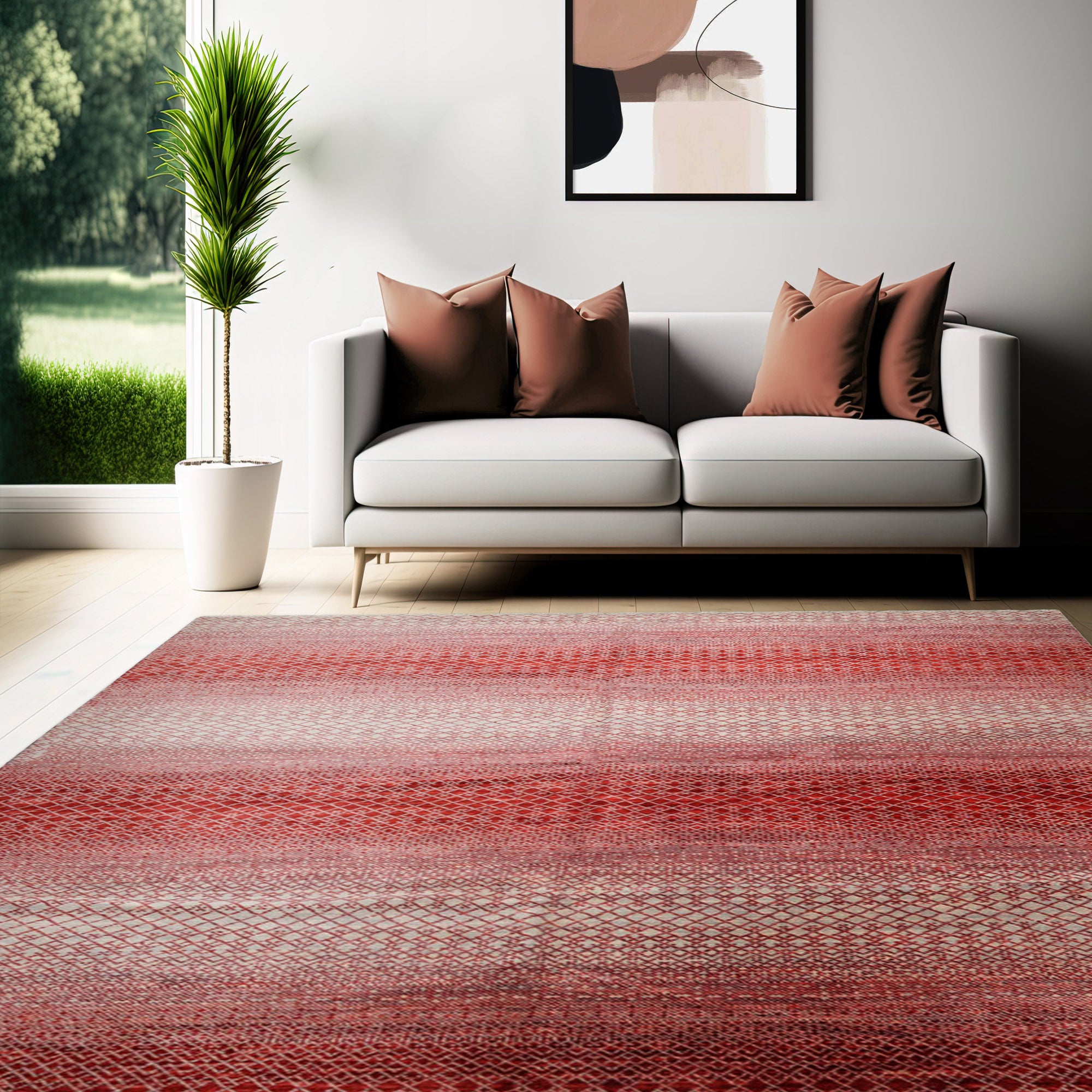 9x12 Beige, Red, Color Hand Knotted Tibetan 100% Wool Modern Oriental Rug