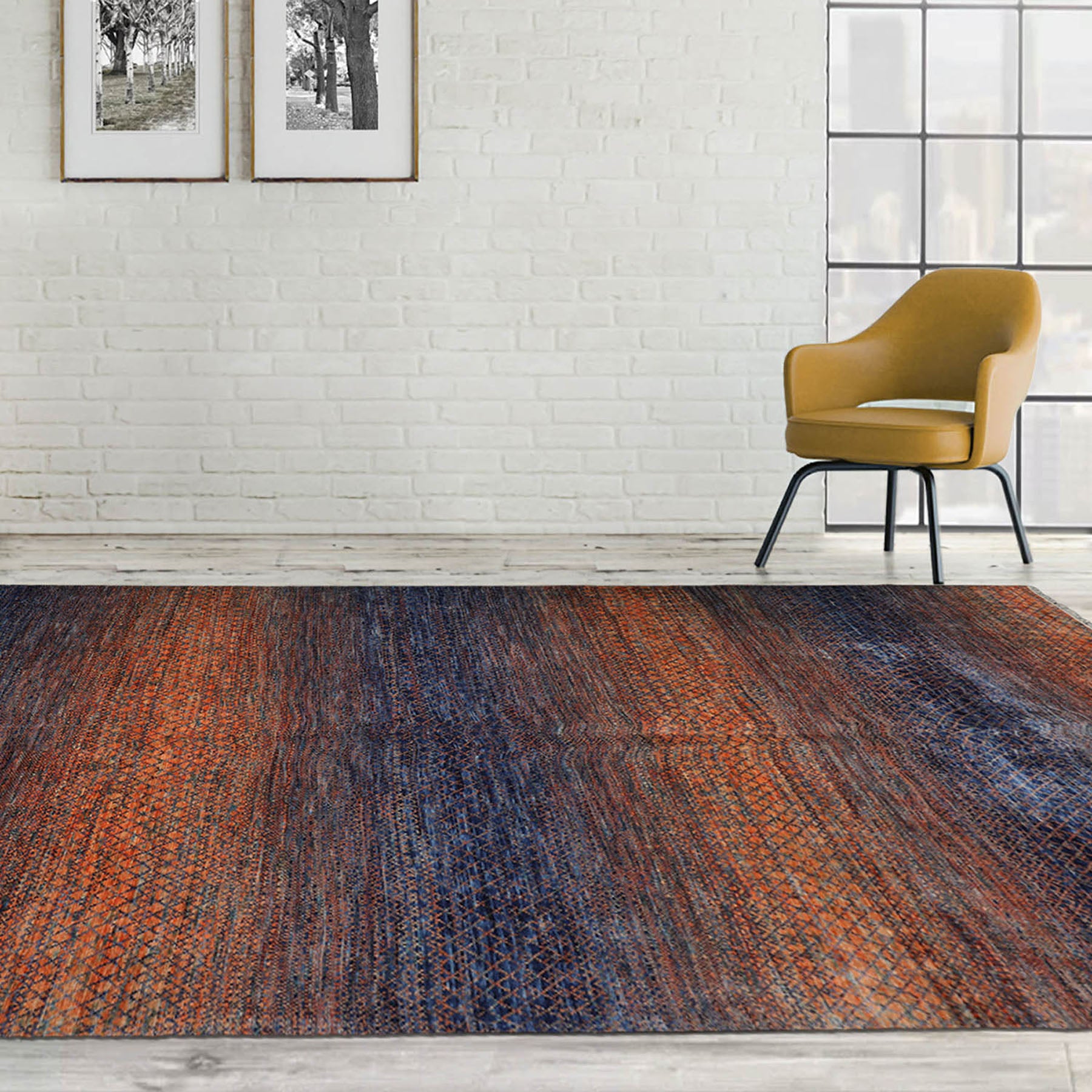 9x12 Orange, Navy, Color Hand Knotted Grass 100% Wool Modern Oriental Rug