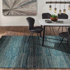 8x10 Blue, Charcoal, Aqua Color Hand Knotted Grass 100% Wool Modern Oriental Rug