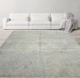 8x10 Beige, Taupe, Green Color Hand Knotted Tibetan Wool & Silk Modern Oriental Rug