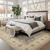 10x14 Ash Gray, Ivory, Teal Color Hand Knotted Turkish Oushak 100% Wool Traditional Oriental Rug