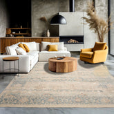 8x10 Beige, Aqua, Brown Color Hand Knotted Distress Quality Wool and Silk Traditional Oriental Rug