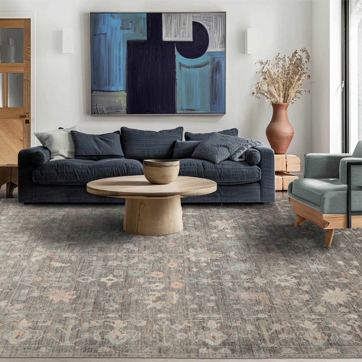 8x10 Gray, Beige, Pale Blue Color Hand Knotted Oushak Wool Traditional Oriental Rug