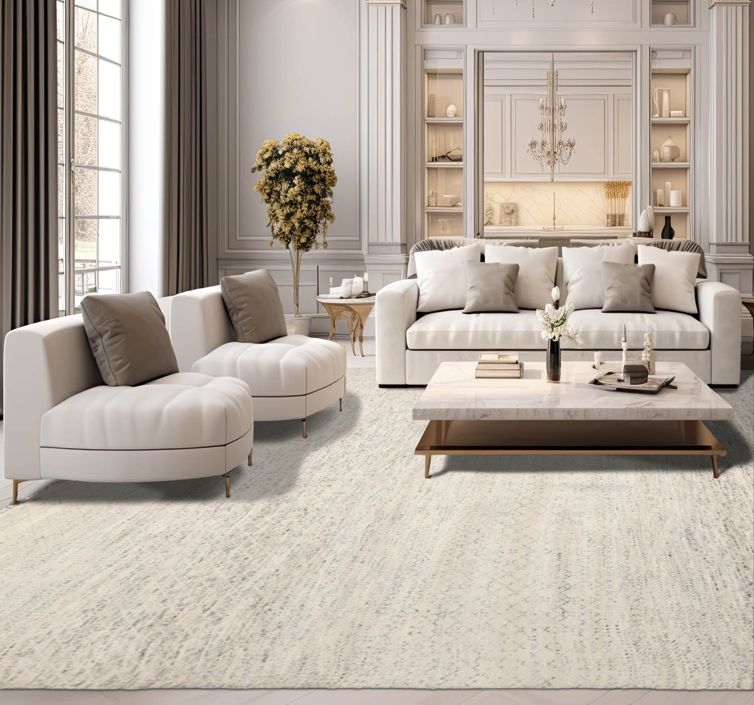 8x10 Beige, Gray, Brown Color Hand Knotted Wool and Bamboo Silk Modern Oriental Rug