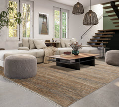 8x10 Moss, Gray, Beige Color Hand Knotted Wool and Bamboo Silk Modern Oriental Rug