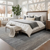 8x10 Slate, Gray, Color Hand Knotted Wool and Bamboo Silk Modern Oriental Rug