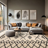 5x7 Ivory, Black, Color Hand Knotted Afghan Moroccan 100% Wool Modern & Contemporary Oriental Rug