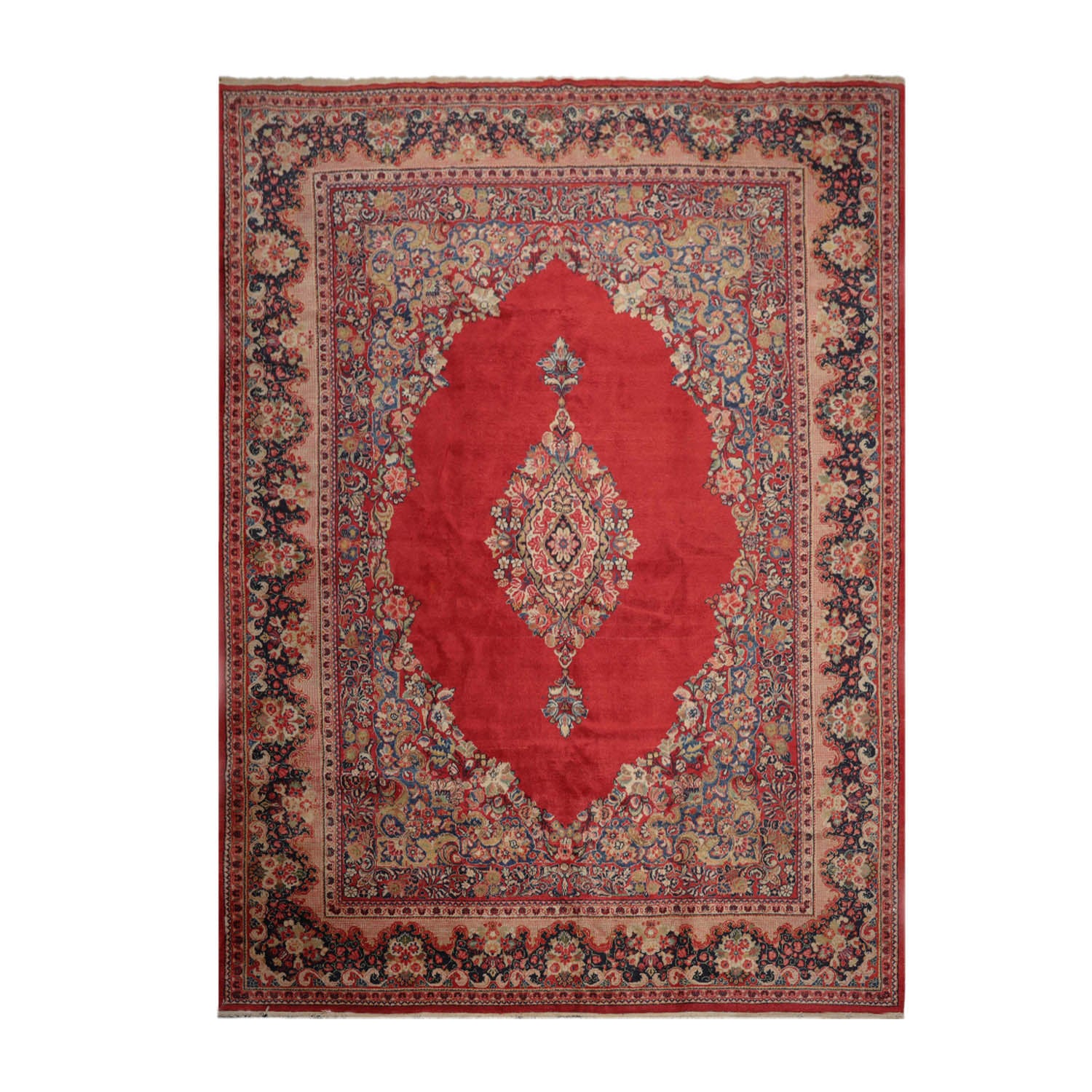 10x14 Coral, Beige, Blue Color Hand Knotted All-Over 100% Wool Traditional Oriental Rug