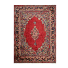 10x14 Coral, Beige, Blue Color Hand Knotted All-Over 100% Wool Traditional Oriental Rug