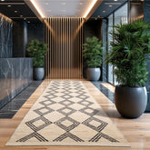 Runner Ivory, Black, Color Hand Knotted Afghan Moroccan Wool Modern & Contemporary Oriental Rug