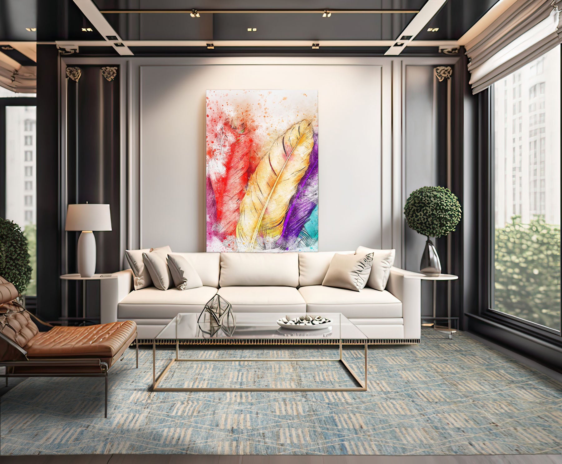 Oversize Blue, Beige, Brown Color Hand Knotted Afghan Moroccan Wool Modern & Contemporary Oriental Rug