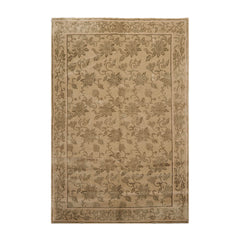 6x9 Tan, Moss, Color Hand Knotted All-Over Wool & Silk Transitional Oriental Rug