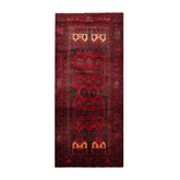 Runner Red, Charcoal, Coral Color Hand Knotted All-Over 100% Wool Traditional Oriental Rug