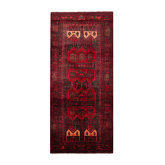 Runner Red, Charcoal, Coral Color Hand Knotted All-Over 100% Wool Traditional Oriental Rug