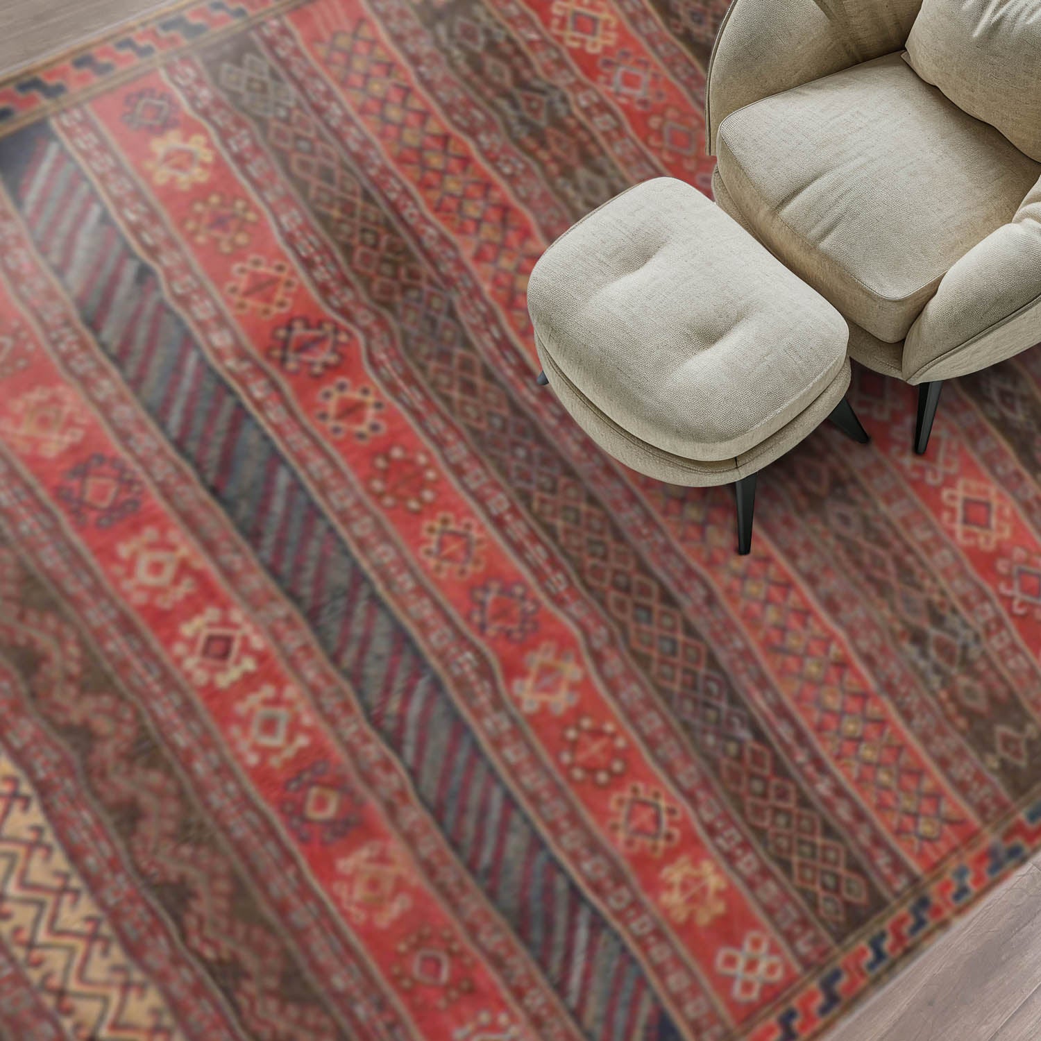 Palace Rust, Brown, Navy Color Hand Woven All-Over 100% Wool Traditional Oriental Rug