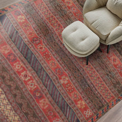 Palace Rust, Brown, Navy Color Hand Woven All-Over 100% Wool Traditional Oriental Rug