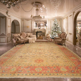 Palace Beige, Blush, Navy Color Hand Knotted All-Over 100% Wool Traditional Oriental Rug