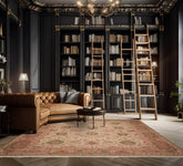 10x14 Beige, Blush, Green Color Hand Knotted All-Over 100% Wool Traditional Oriental Rug