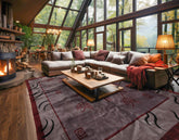 Square Aubergine, Taupe, Maroon Color Hand Knotted All-Over 100% Wool Modern Oriental Rug