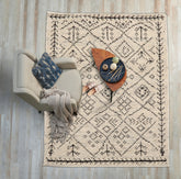 3x5 Ivory, Black, Color Hand Knotted Afghan Moroccan Wool Modern & Contemporary Oriental Rug