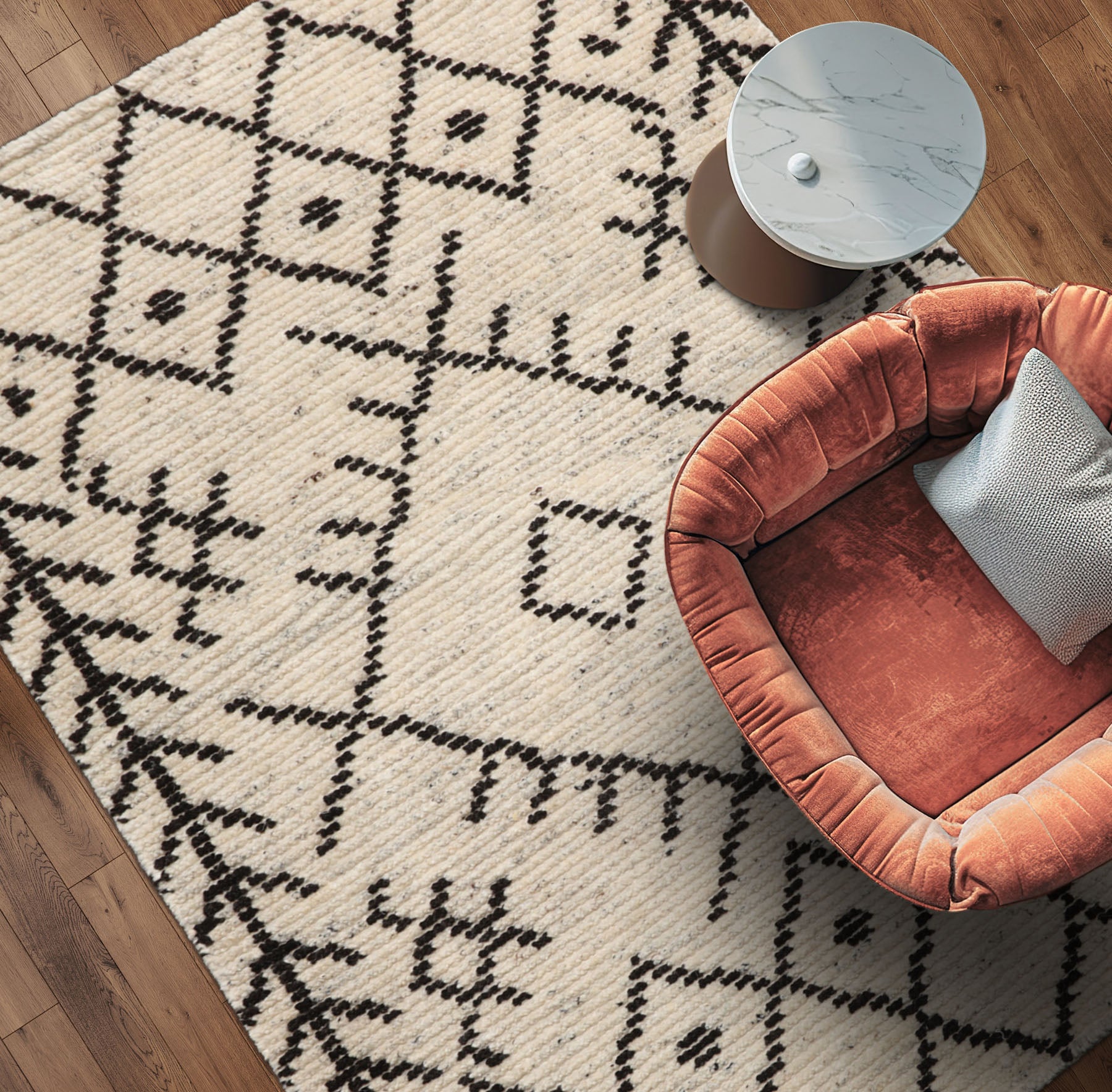 3x5 Ivory, Black, Color Hand Knotted Afghan Moroccan Wool Modern & Contemporary Oriental Rug