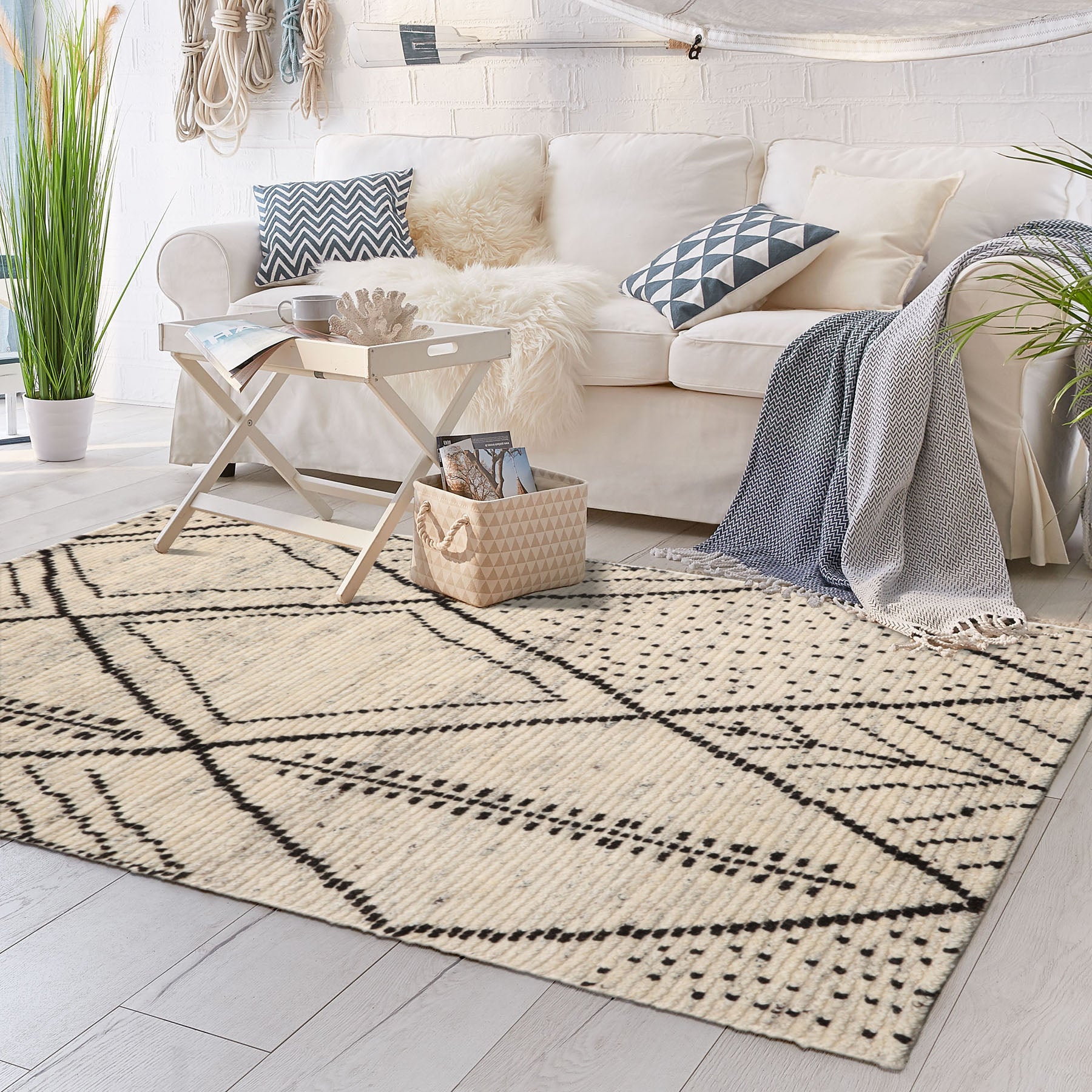 3x5 Ivory, Black, Color Hand Knotted Afghan Moroccan Wool Modern & Contemporary Oriental Rug