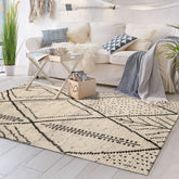 3x5 Ivory, Black, Color Hand Knotted Afghan Moroccan Wool Modern & Contemporary Oriental Rug