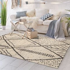 3x5 Ivory, Black, Color Hand Knotted Afghan Moroccan Wool Modern & Contemporary Oriental Rug