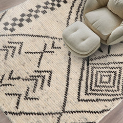 3x5 Ivory, Black, Color Hand Knotted Afghan Moroccan Wool Modern & Contemporary Oriental Rug