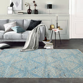 3x5 Blue, Ivory, Color Hand Knotted Afghan Moroccan Wool Modern & Contemporary Oriental Rug