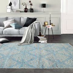 3x5 Blue, Ivory, Color Hand Knotted Afghan Moroccan Wool Modern & Contemporary Oriental Rug