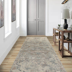 Runner Beige, Brown, Gray Color Hand Knotted Distressed Quality Wool Traditional Oriental Rug