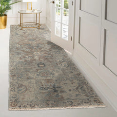 Runner Beige, Brown, Gray Color Hand Knotted Distressed Quality Wool Traditional Oriental Rug