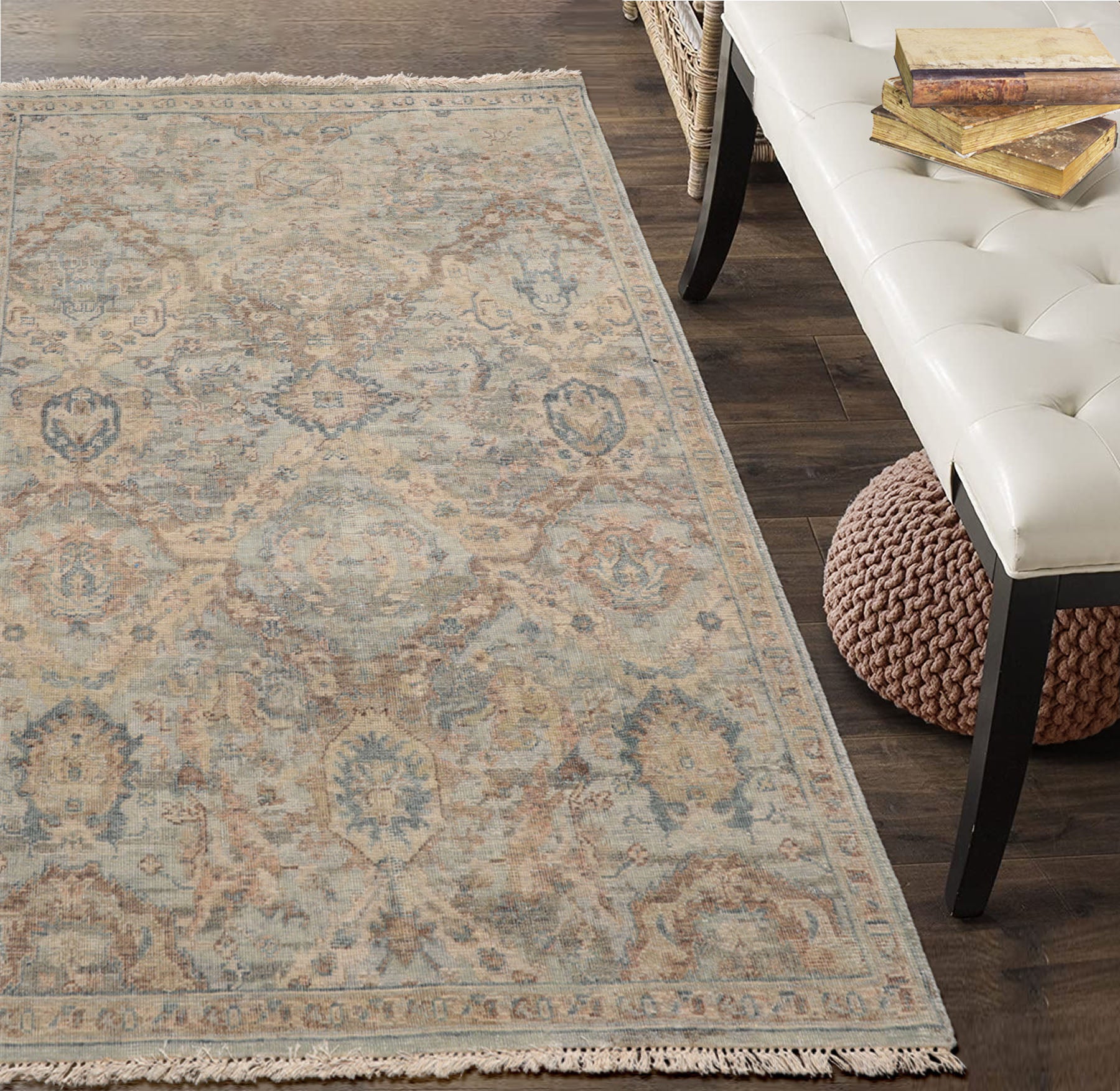 3x5 Mint, Peach, Blue Color Hand Knotted Distressed Quality Wool Traditional Oriental Rug